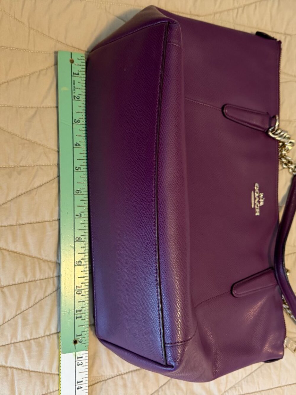 COACH Ava Chain Tote Crossgrain Leather Gold Chain Purple Plum Handbag F37201 - Picture 4 of 15